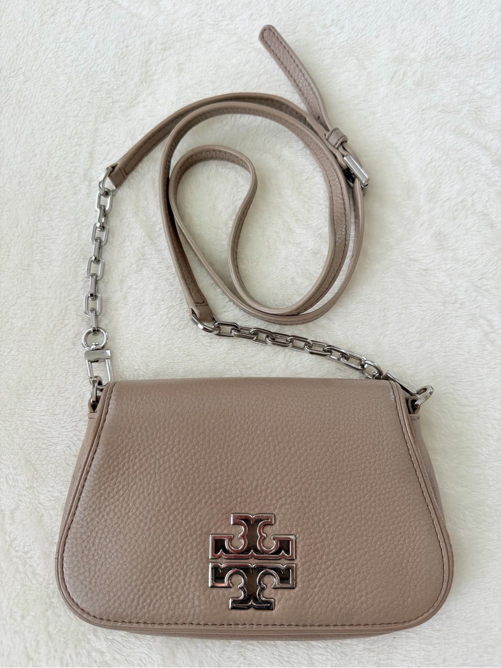 Tory Burch Britten Pebbled Leather Crossbody Bag Silver Hardware